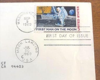 Vintage 1969 First Man on the Moon 10c stamp -- First Day of Issue - September 9, 1969.