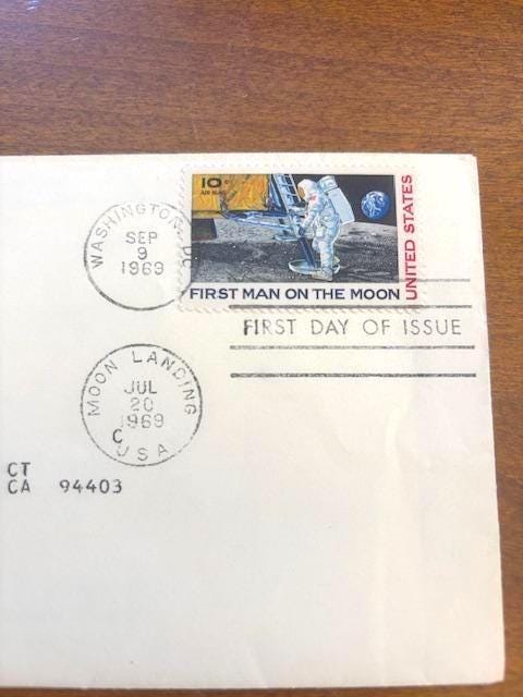 Vintage 1969 First Man on the Moon 10c Stamp -- First Day of Issue