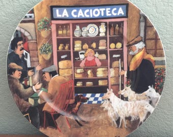 Vintage Guy Buffet Tuscan Storefronts Plate, "La Cacioteca"  1997.