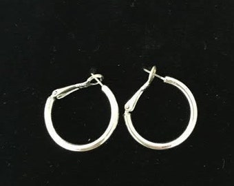 Vintage Costume Earrings -  Classic Silvertone Hoop Earrings for Pierced Ears.  Circa 1990s.
