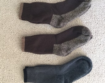 Heavy Cotton Men's Socks, size 8-9.  Set of 2 brown, and 1 grey.