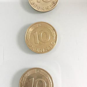 Vintage 10 Pfennig Deutschland Coin Set 1, 1970, 1982, and 1984.  Very Fine.