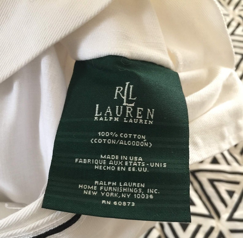 Vintage Ralph Lauren Charleston Bedding Pair Of King Sized White Pillow Shams Circa 1990s