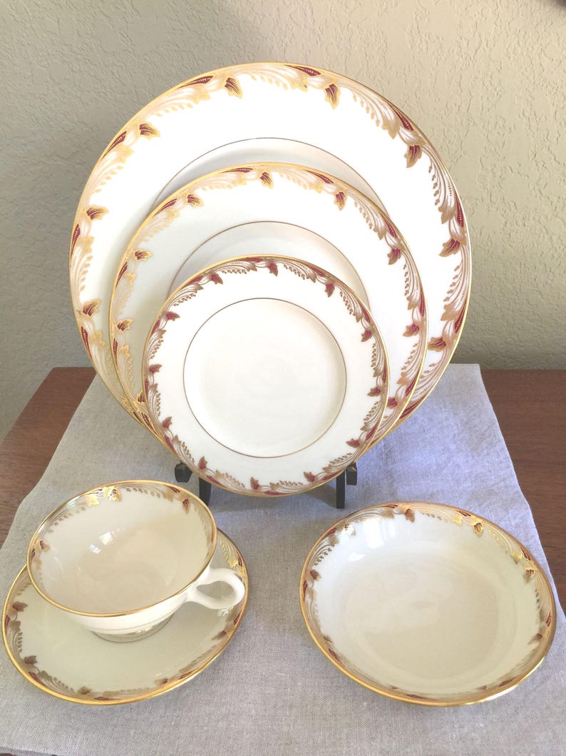 Vintage Lenox Porcelain China, Essex Pattern, Maroon (Smooth) Bread and Butter Plate - Circa 1950's. image 5