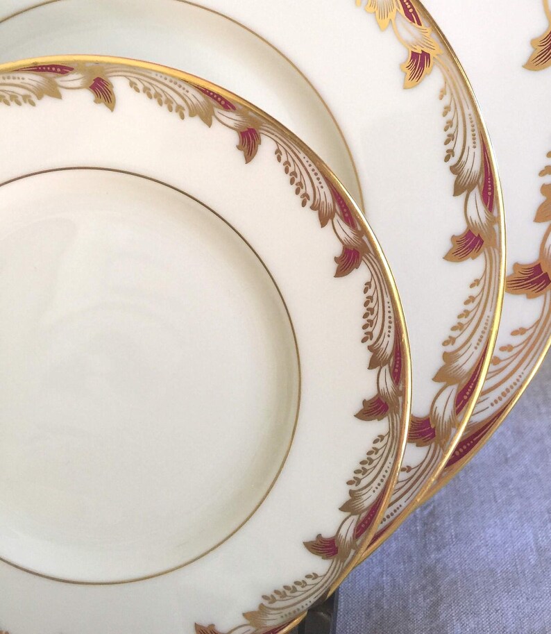 Vintage Lenox Porcelain China, Essex Pattern, Maroon (Smooth) Bread and Butter Plate - Circa 1950's. image 4