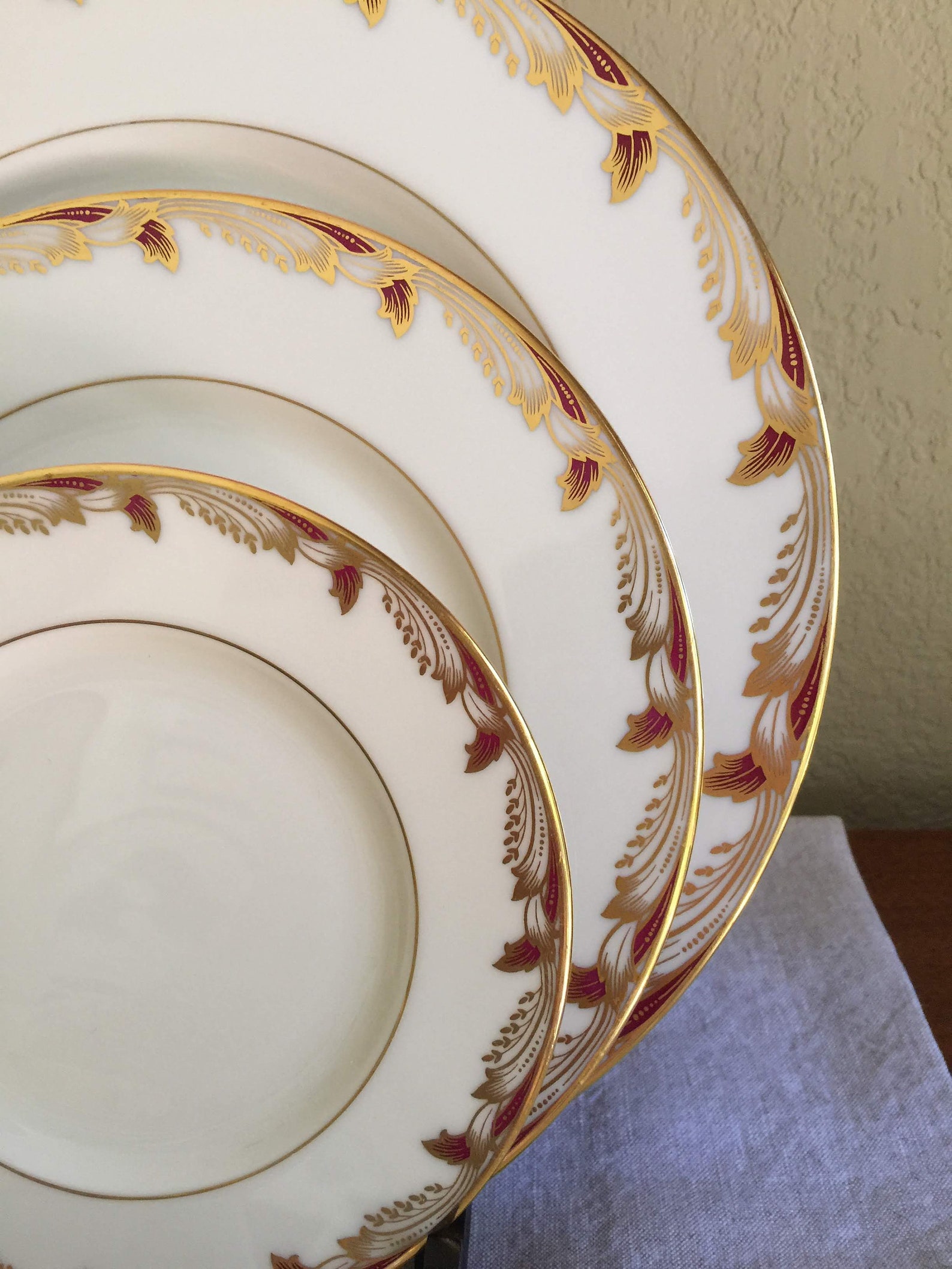 Vintage Lenox Porcelain China Essex Pattern Maroon smooth Etsy UK