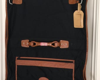 Vintage Deluxe Carry-on Garment Bag, Black with Tan Trim.