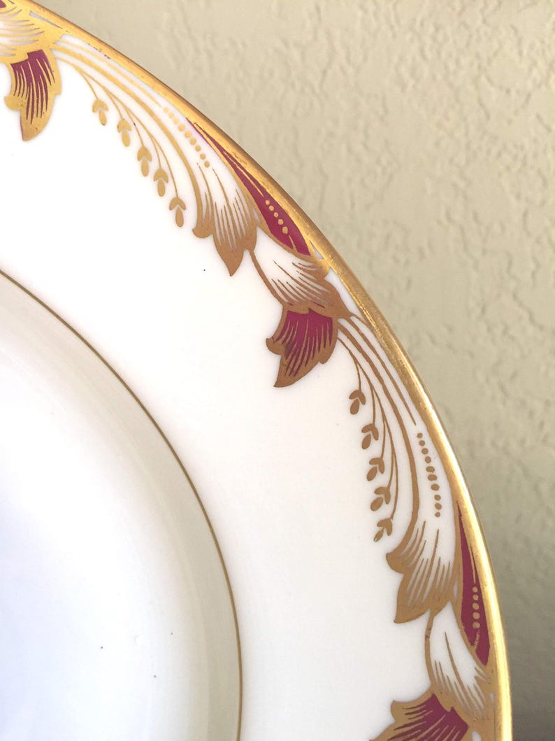 Vintage Lenox Porcelain China, Essex Pattern, Maroon (Smooth) Dinner Plate - Circa 1960's. image 2