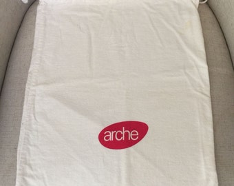 Vintage Arche White Flannel Dustbag Shoe Cover/Storage Bag with Drawstring.  Circa1990s