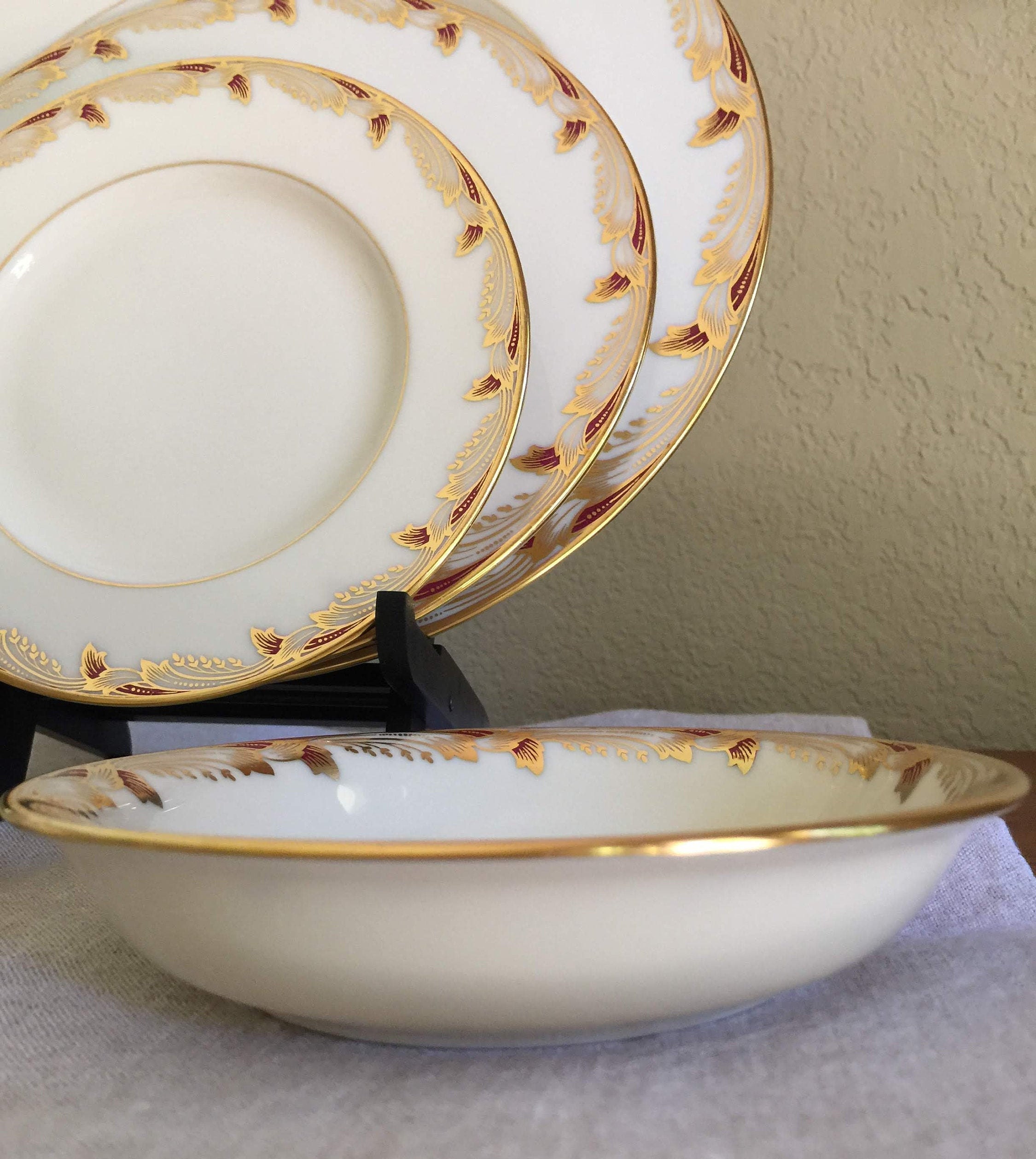 Vintage Lenox Porcelain China Essex Pattern Maroon Smooth Etsy