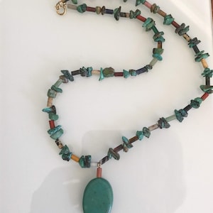 Vintage Turquoise Beaded Necklace with Turquoise Pendant.  Circa 1990s.