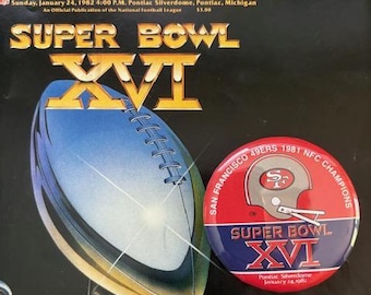 Vintage Super Bowl XVI Magazine 1982 and Souvenir Pin