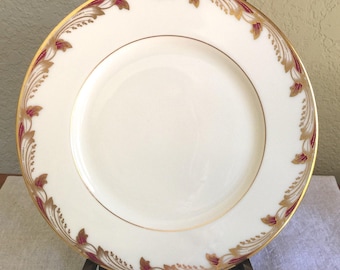 Vintage Lenox Porcelain China, Essex  Pattern, Maroon (Smooth) Salad Plate - Circa 1950's.