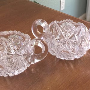 Set antico di crema e zucchero in cristallo taglio brillante americano, circa 1900