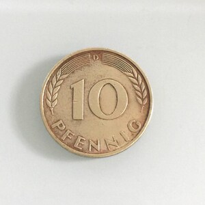 1950 D 10 Pfennig  Coin, First Issue Date, Munich Mint.  Very Fine.