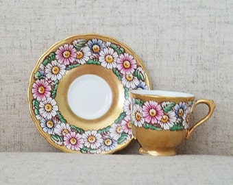 Victoria C&E Marguerite Demitasse Cup and Saucer C-1912-1936 - Made in England