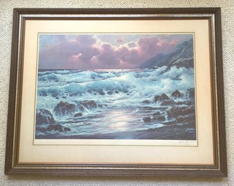 1973 Signed Framed Print by Alex Dzigurski "Ocean Waves" - new condition