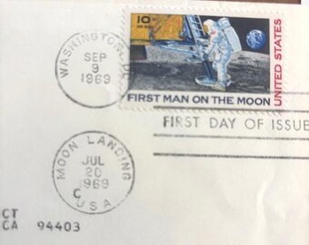 Vintage 1969 First Man on the Moon 10c Stamp -- First Day of Issue
