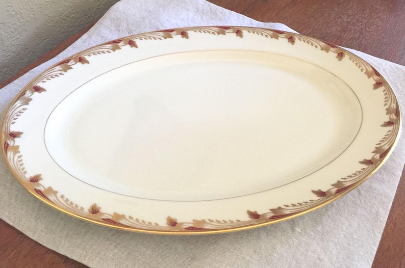 Vintage Lenox Porcelain China, Essex Pattern, Maroon (Smooth) Dinner Plate - Circa 1960's. image 5