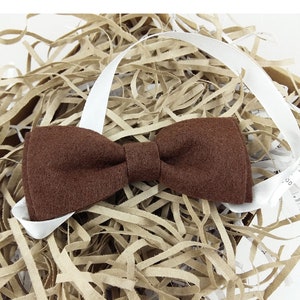Elegante y única pajarita hecha de fieltro con lazo de hombre de tela de bolsillo, marrón