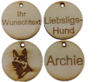 Hundemarke Anhänger für Hunde personalisiert mit Ihrem Wunschtext Gravur aus Holz