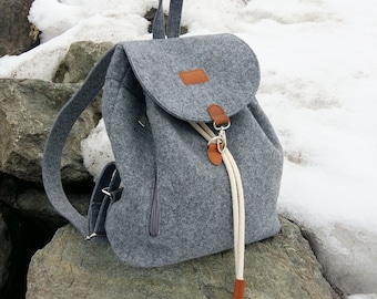 Felt backpack bag Backpack made of felt unisex handmade, grey