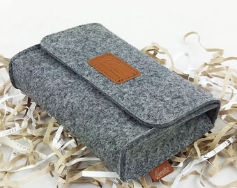 Bag Mini Sleeve Felt Bag Felt Bag Bag made of felt for accessories Blood glucose meter Cosmetic Accessories grey