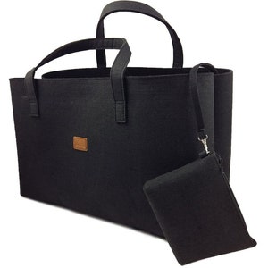 Big shopper large ladies bag handbag felt bag shoulder bag shopping handle bag felt handle shopping black image 2