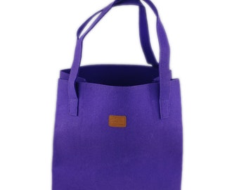 Shopper women's bag purse tote bag bag felt vegan handle bag felt bag with purse wallet ladies purple