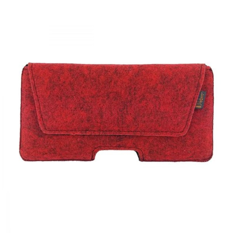 5.0-6.4 felt bag mobile phone case pouch case made of felt for belt belt bag Cross pocket, red image 1