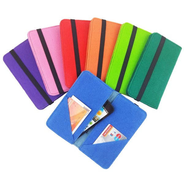 5.2 - 6.4" Bookstyle wallet case Tasche Hülle für Smartphone passend zu Samsung S8, S8 Plus, iPhone 5, 6, 7, 7 Plus / Filztasche Filzhülle