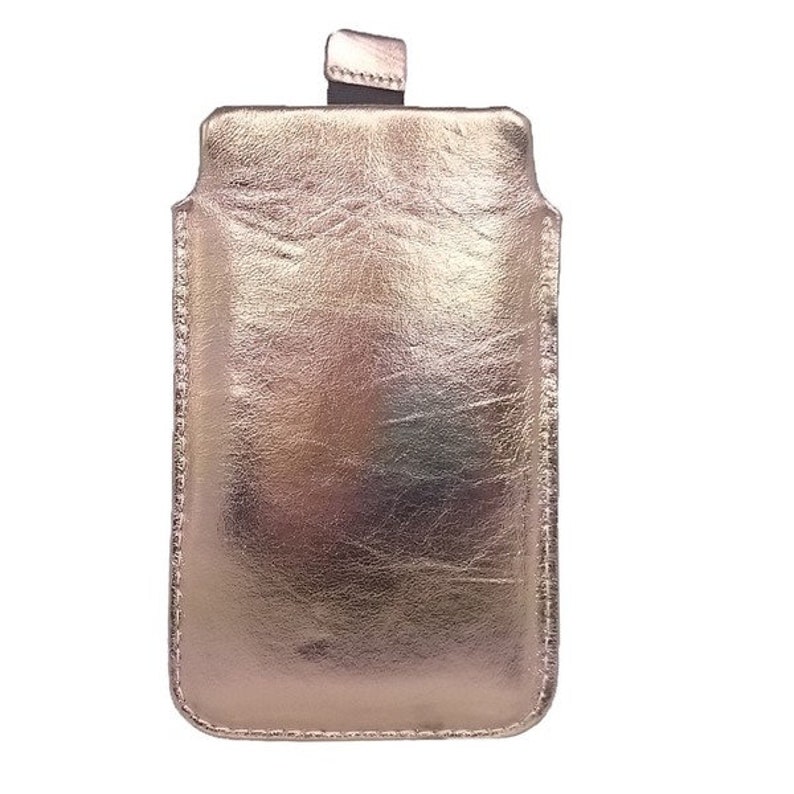 6,4 Echtleder Tasche aus Leder Hülle Einstecktasche Schutzhülle Etui für Smartphone, Goldig Bild 1