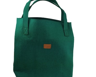 Shopper women's bag purse tote bag bag felt vegan handle bag felt bag with purse wallet ladies green dark
