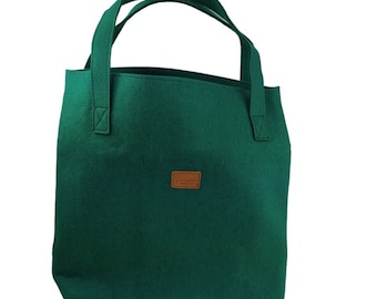 Shopper Damentasche Handtasche Einkaufstasche Tasche Filz vegan Henkeltasche Filztasche mit Geldbörse Portemonnaie Damen grün dunkel