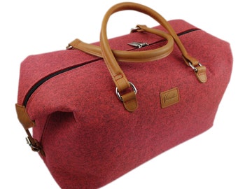 Handgepäck-Tasche Businesstasche Weekender Filztasche Filz und Leder Reisetasche bag rot