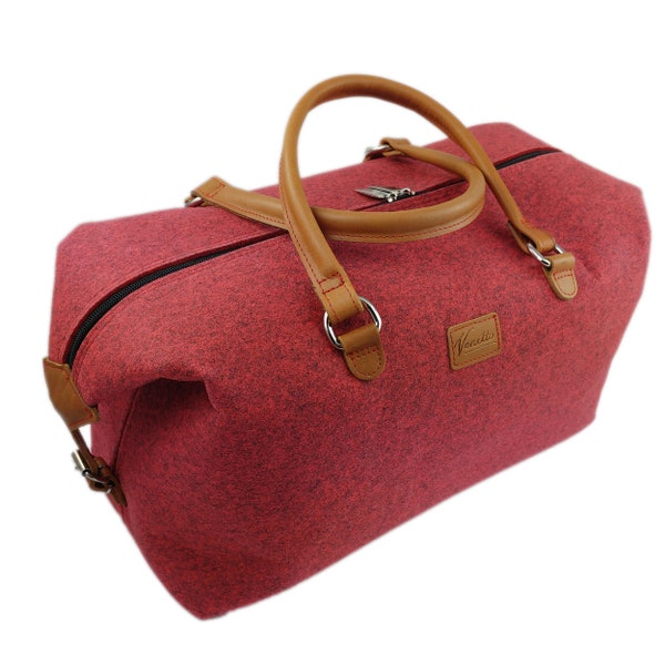 Handgepäck-Tasche Businesstasche Weekender Filztasche Filz und Leder Reisetasche bag rot
