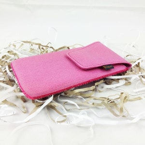 5.0 6.4 Bolsa de cinturón vertical de la bolsa del vientre bolsa hecha caja protectora de la bolsa de fieltro para el teléfono móvil rosa imagen 3