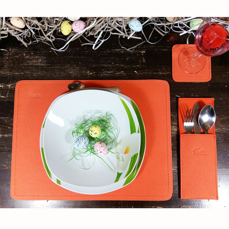poches de 4 cours festif décorations napperons set couteaux de table nappes, décorations de table en feutre, Orange image 4