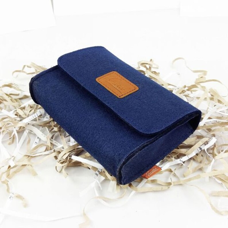 Mini Makeup bag case made of felt for accessories cosmetic bag case for make up travel bag wallet pencil blue Dark image 3