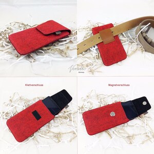 5.0-6.4 vertical belly bag Belt pocket pouch case cover made of felt for smartphone, red image 4