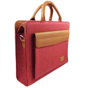 Business bag bag women's bag shoulder bag briefcase for MacBook laptop bag notebook felt bag felt udn leather red immagine 2