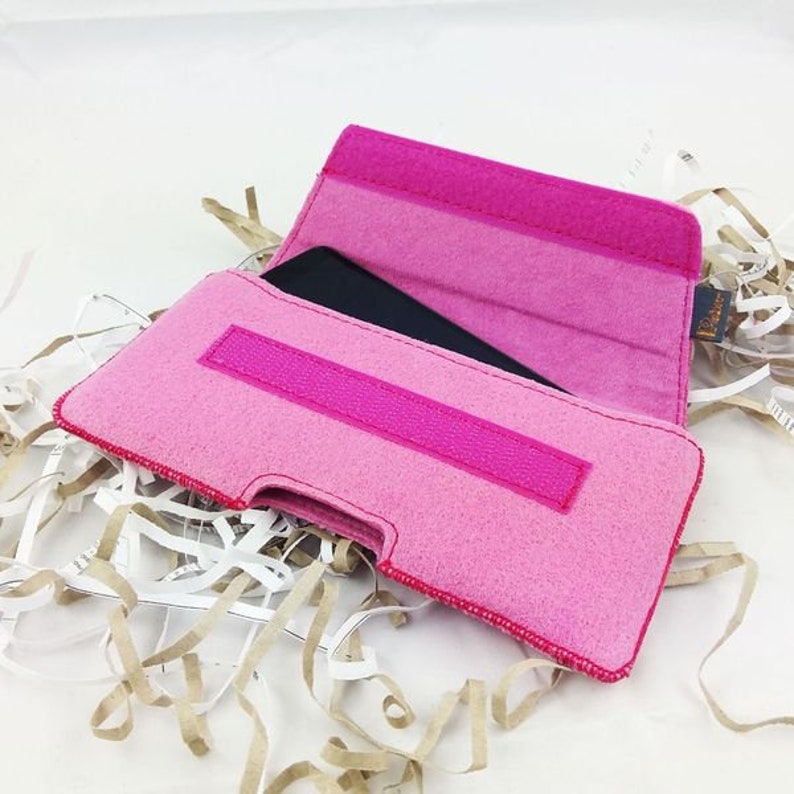 5.0 6.4 Horizontal Quertasche Bauchtasche Gürteltasche Schutzhülle Handytasche Tasche aus Filz, Pink Bild 3