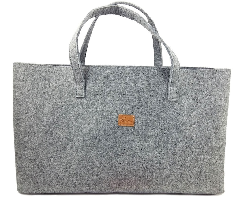 Big shopper large ladies bag handbag shopping handle bag shoulder bag felt bag vegan vegie bag grey image 2