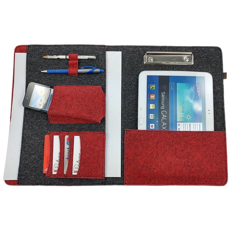 DIN A4 organizer bag from felt cover for tablet ebook case Black and Red image 1