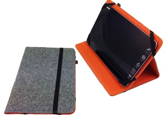 7-inch Tablethülle case bag made of felt cover with set-up function, grey orange