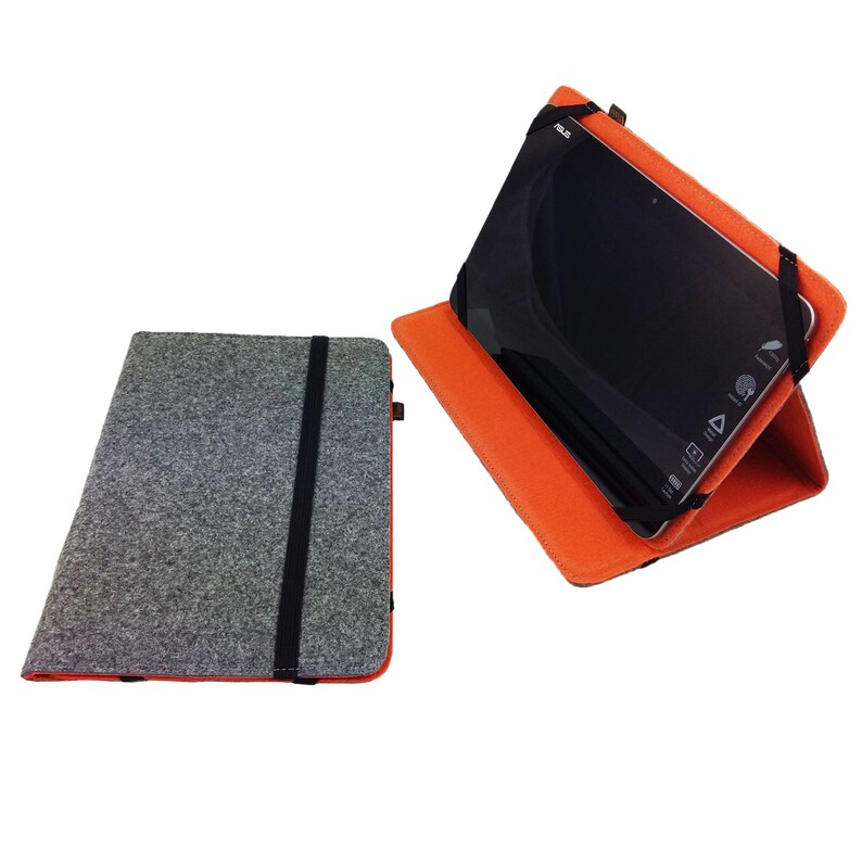 7-inch Tablethülle case bag made of felt cover with set-up function, grey orange image 1