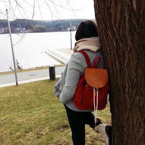 Venetto felt backpack bag backpack made of felt and leather elements very light, red mottled image 2