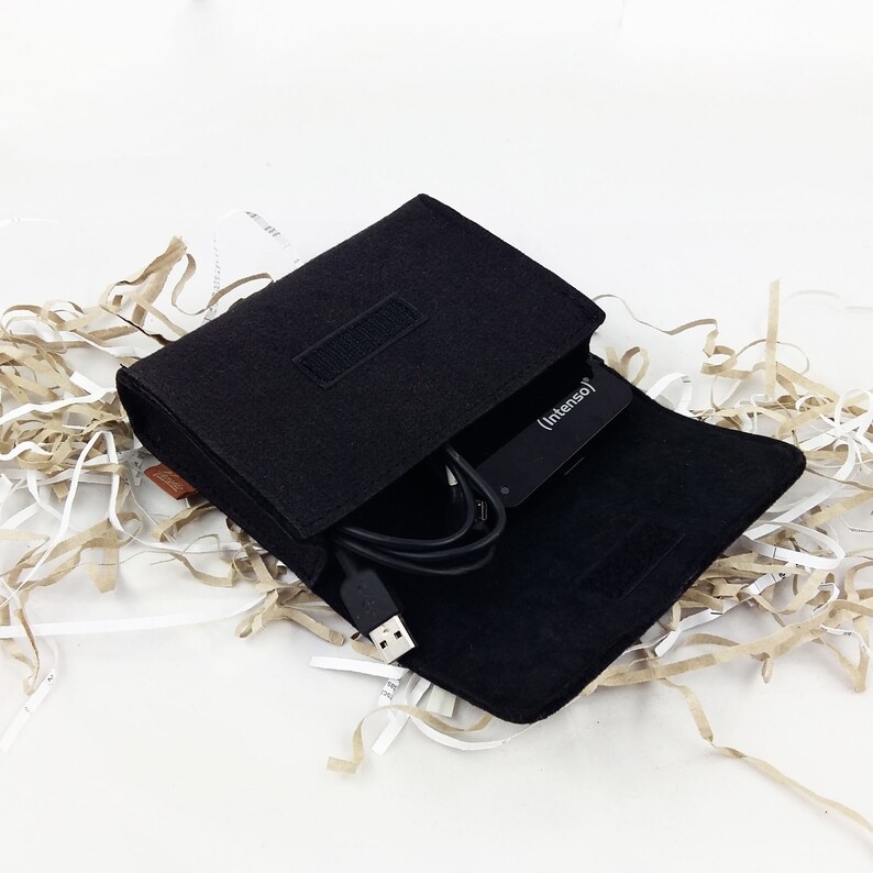 Pouch Mini pouch made of felt for accessories and accessories, power supply, PC mouse, e-cigarette, cosmetics, black image 7