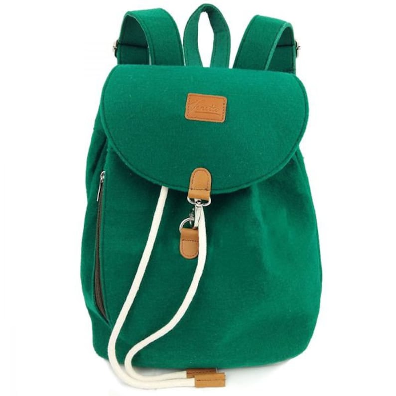 Venetto felt backpack bag backpack made of felt and leather elements very light, green image 1