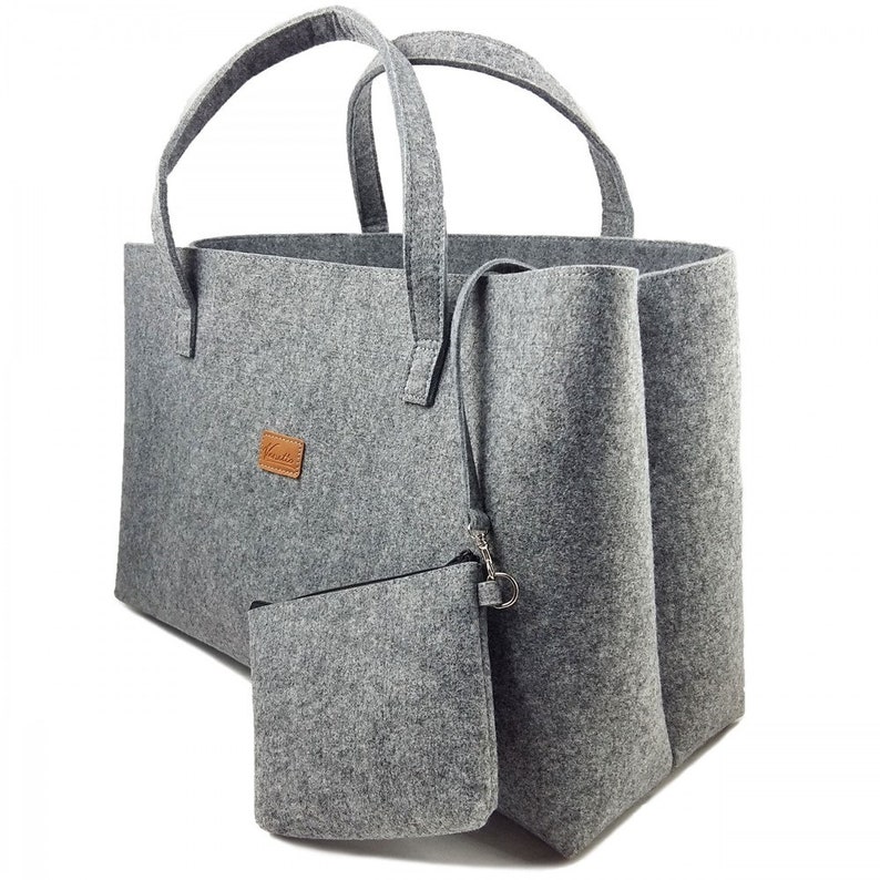 Big shopper large ladies bag handbag shopping handle bag shoulder bag felt bag vegan vegie bag grey image 3